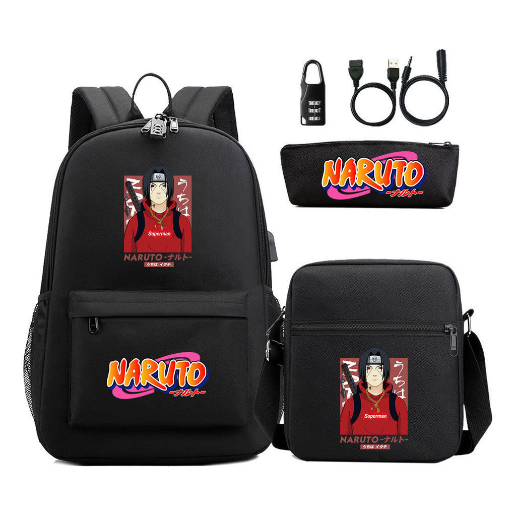 Naruto Usb Password Lock Youth Student Backpack Three Piece Set Backpack Set
