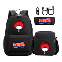 Naruto Usb Password Lock Youth Student Backpack Three Piece Set For Men And Women Backpacks