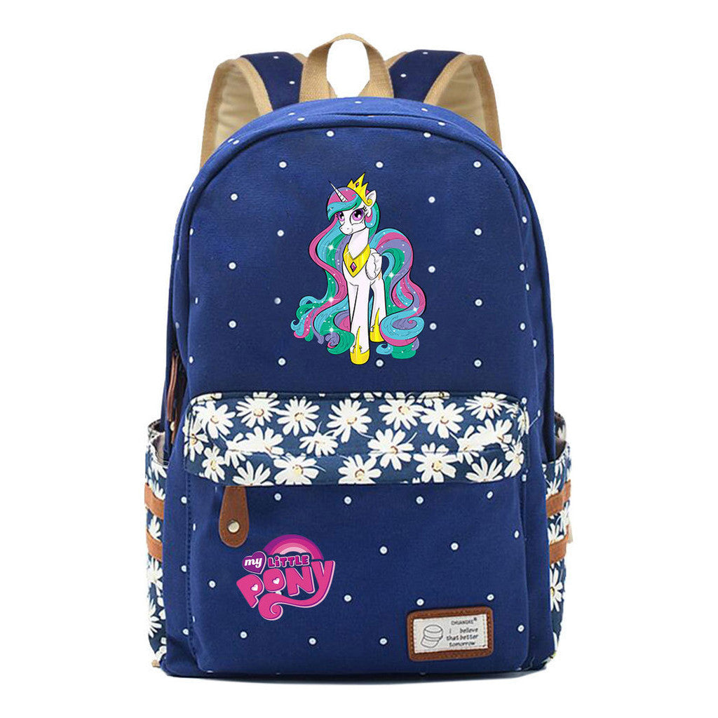 Pony Unicorn Youth Student School Bag Fragmented Canvas Girl Backpack