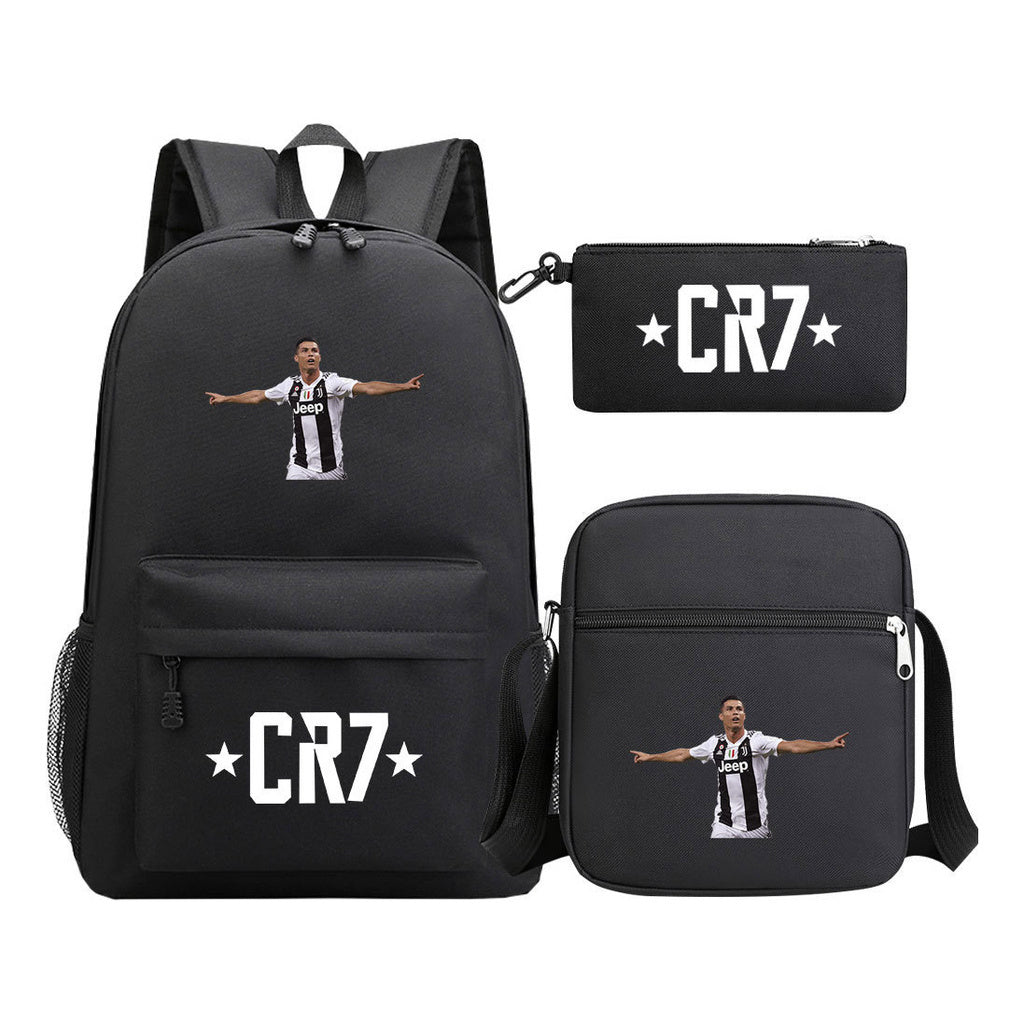 Sports star Cristiano Ronaldo printed youth student backpack 3-piece set for boys and girls backpack set