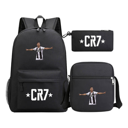 Sports star Cristiano Ronaldo printed youth student backpack 3-piece set for boys and girls backpack set