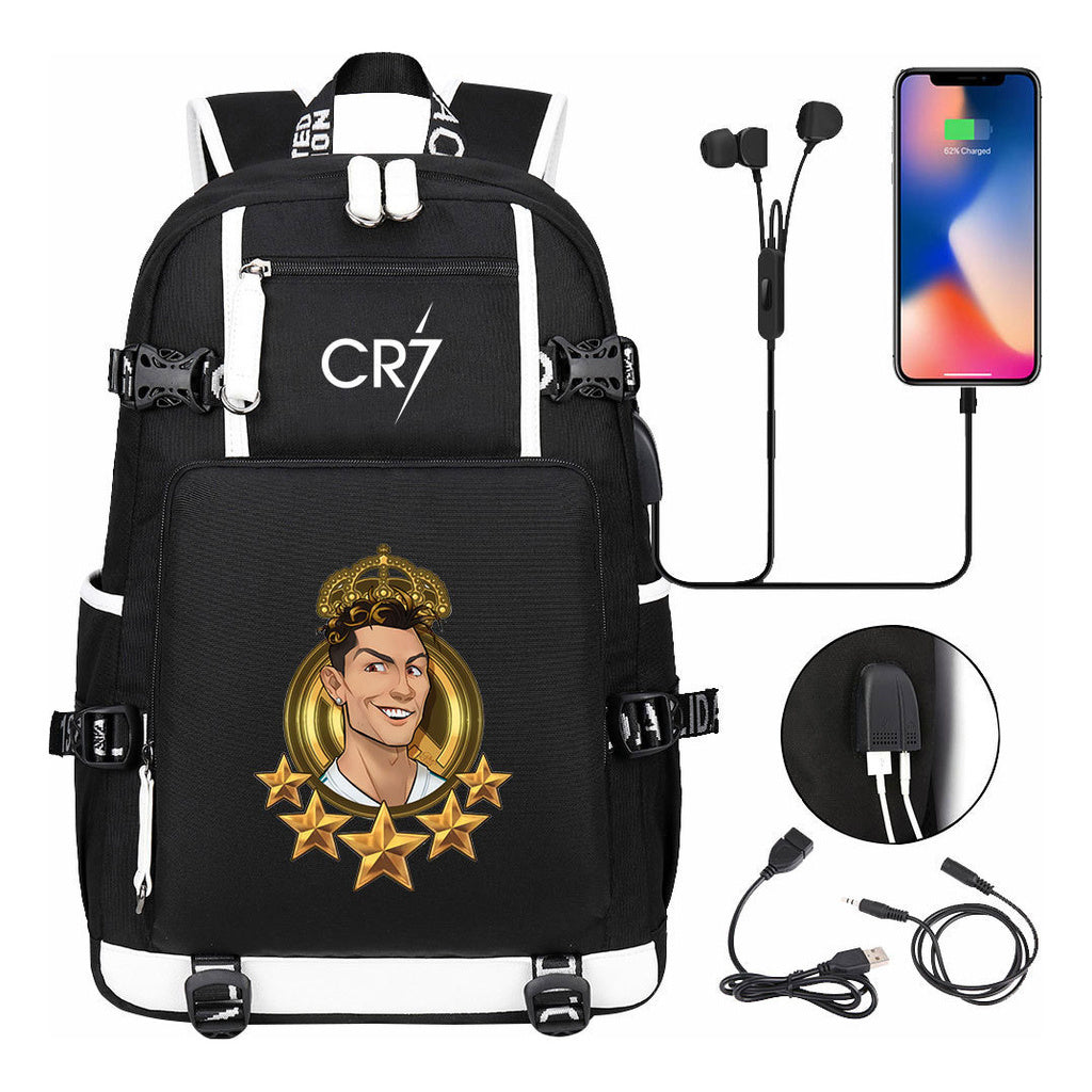 Football Dribbling Star Cristiano Ronaldo Printed Usb Large Capacity Youth Student Backpack For Men And Women's Leisure Travel Backpack