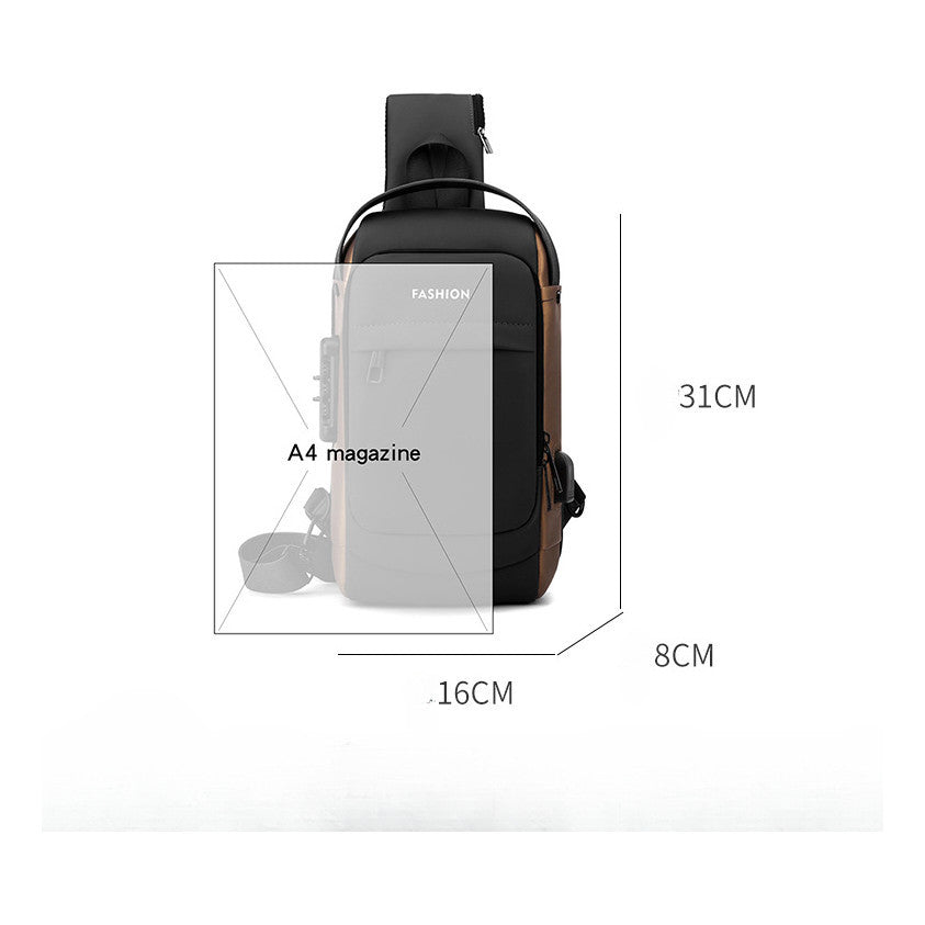 Usb Chest Bag Password Lock Men's Shoulder Bag Casual Sports Waist Bag Small Bag Multifunctional Crossbody Bag