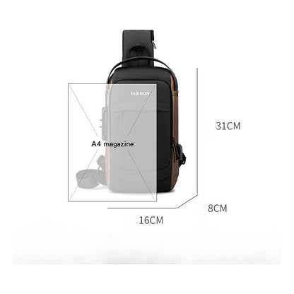 Usb Chest Bag Password Lock Men's Shoulder Bag Casual Sports Waist Bag Small Bag Multifunctional Crossbody Bag