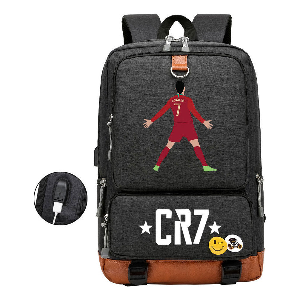 Football Star Cristiano Ronaldo Printed Usb Youth Primary And Secondary School Backpack For Boys And Girls Leisure Travel Backpack