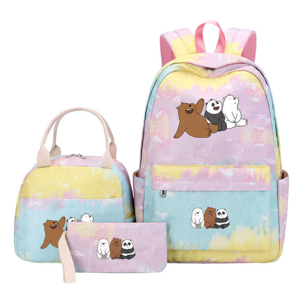 Cartoon Cute Three Cheap Bears Youth Student Girls School Bag Lunch Bag Three Piece Set Backpack Set