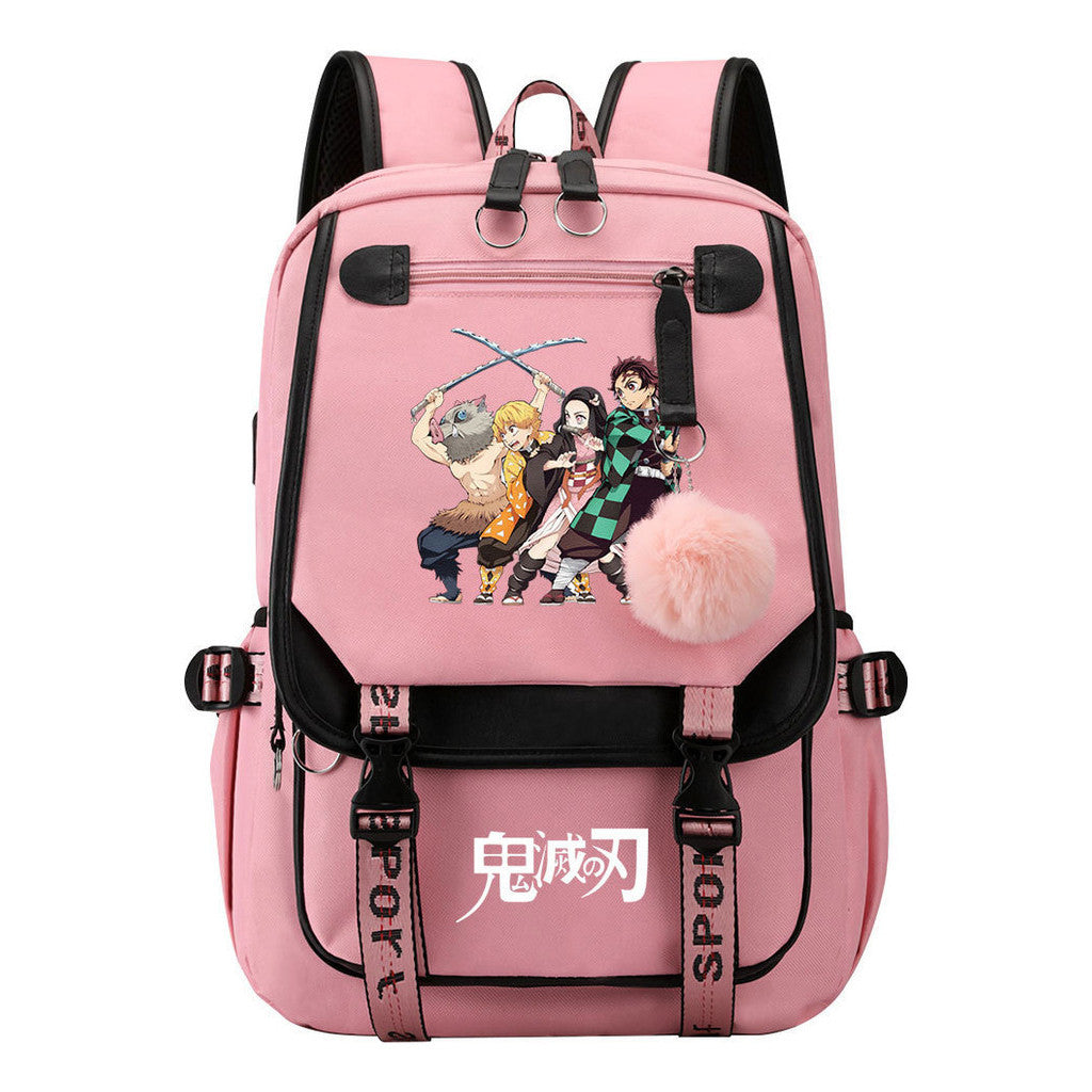 Cartoon Fashion Usb Student Backpack With Casual Woven Strap Flip Back Backpack