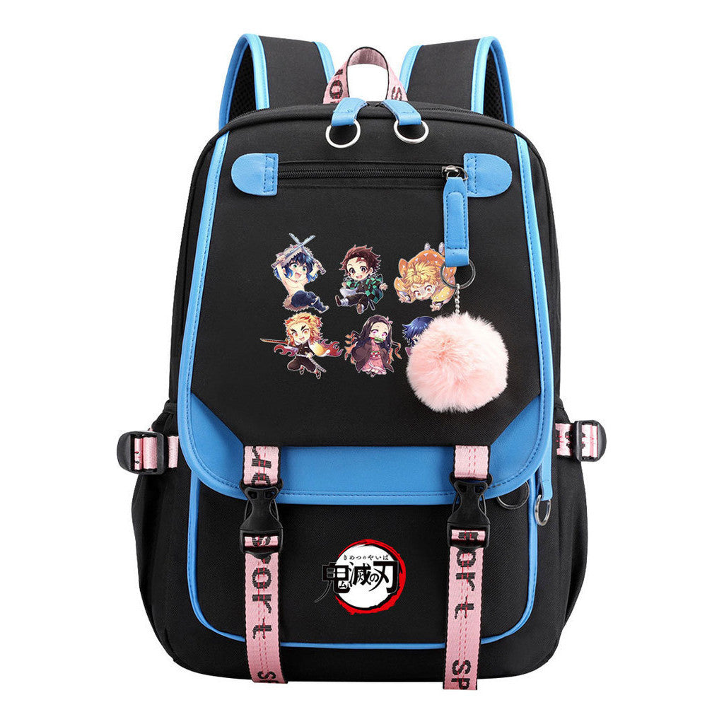Japanese Cartoon Fashion Usb Student Backpack Casual Woven Flap Backpack