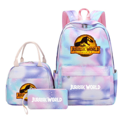 Jurassic Park Dinosaur Student School Bag Lunch Bag Three Piece Set Backpack Set