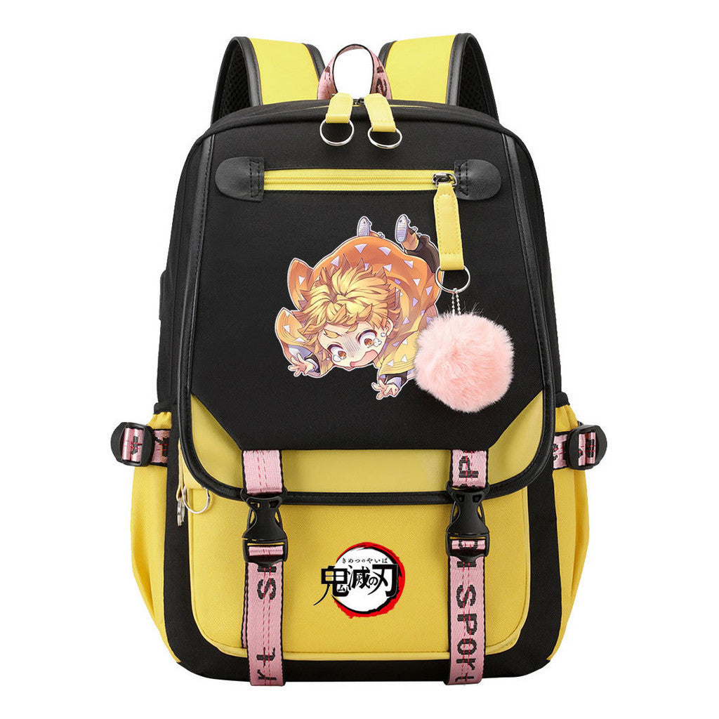 Japanese Cartoon Fashion Usb Student Backpack Casual Woven Flap Backpack
