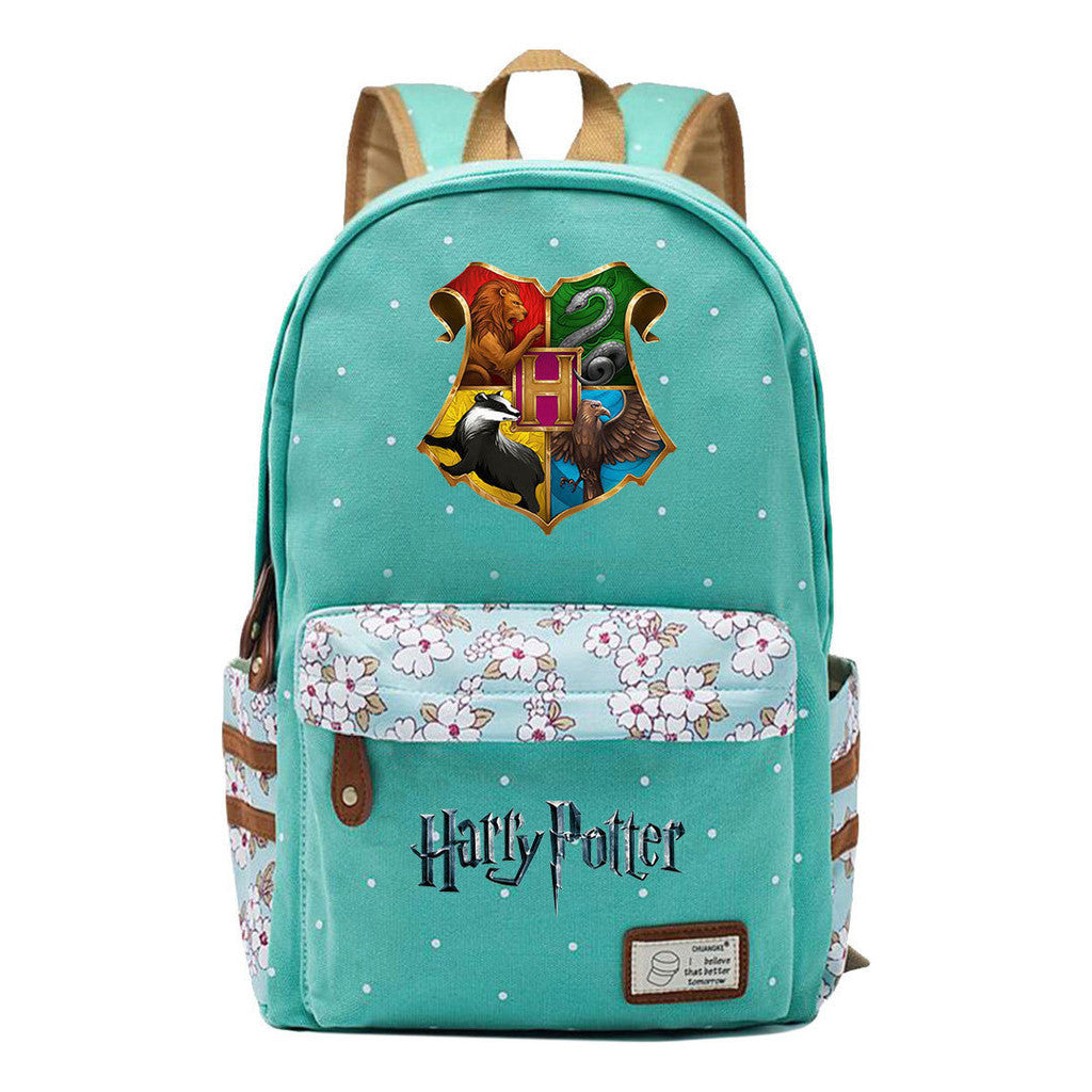 School Of Witchcraft And Wizardry Student Backpack With Floral Canvas Backpack