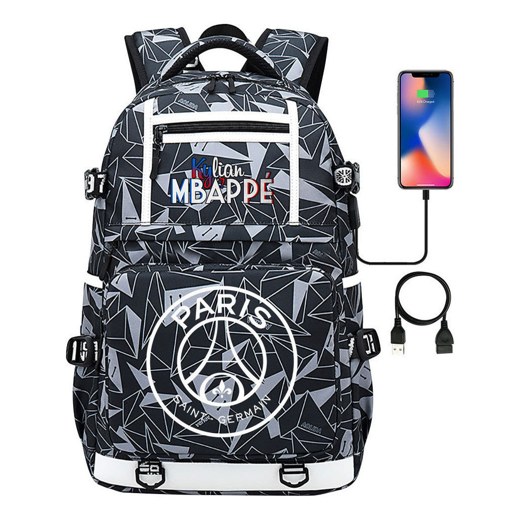 Football Star Mbappe Printed Usb Youth Student Backpack, Boy's And Girl's Backpack, Leisure Travel Backpack