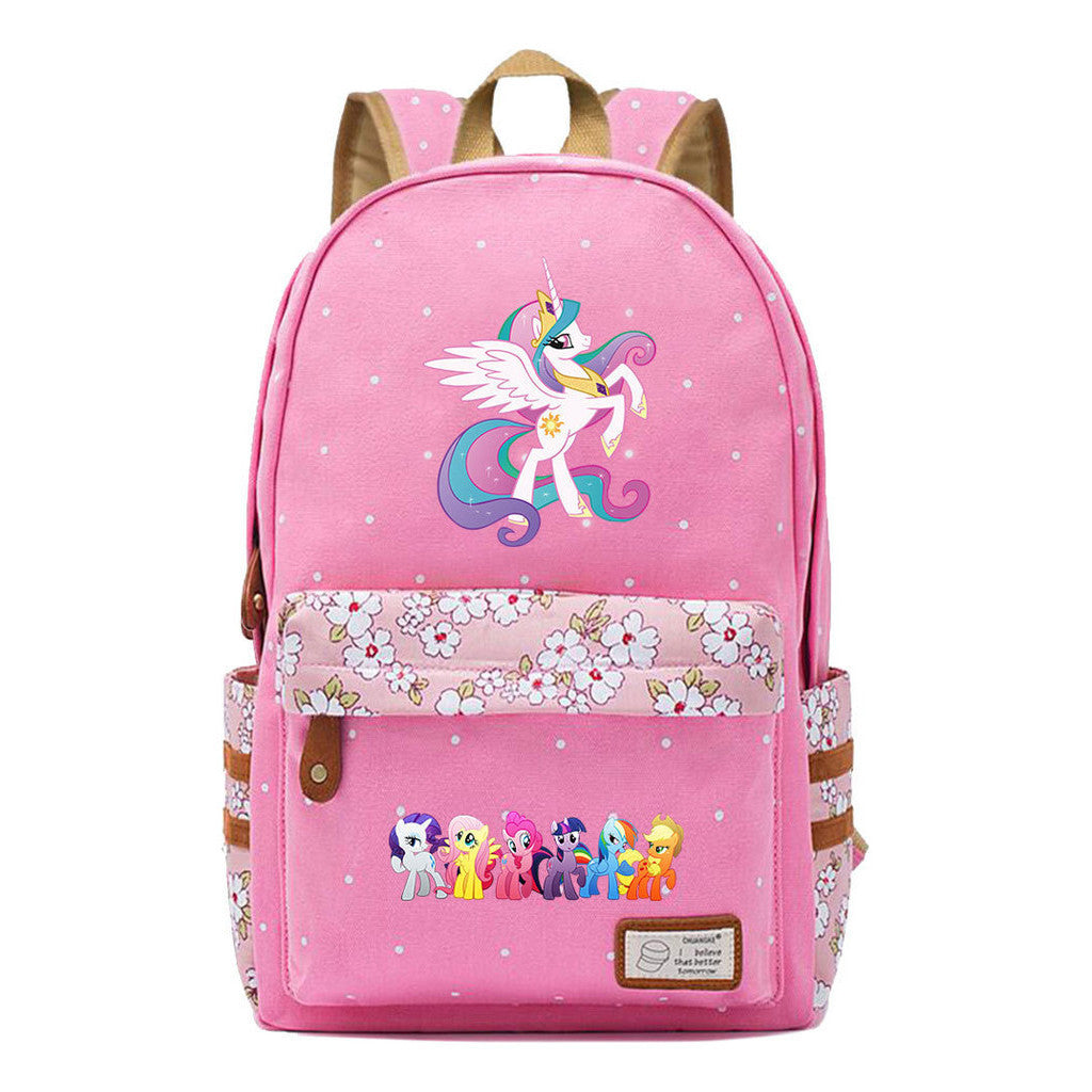 Pony Rainbow Unicorn Student School Bag Fragmented Canvas Girl Backpack