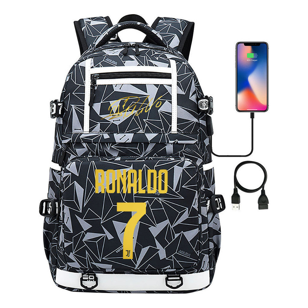 Sports Star Cristiano Ronaldo Usb Youth Student School Bag Men's And Women's Backpack Leisure Travel Bag