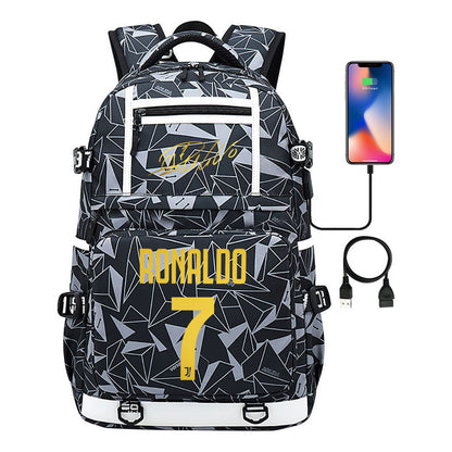 Sports Star Cristiano Ronaldo Usb Youth Student School Bag Men's And Women's Backpack Leisure Travel Bag