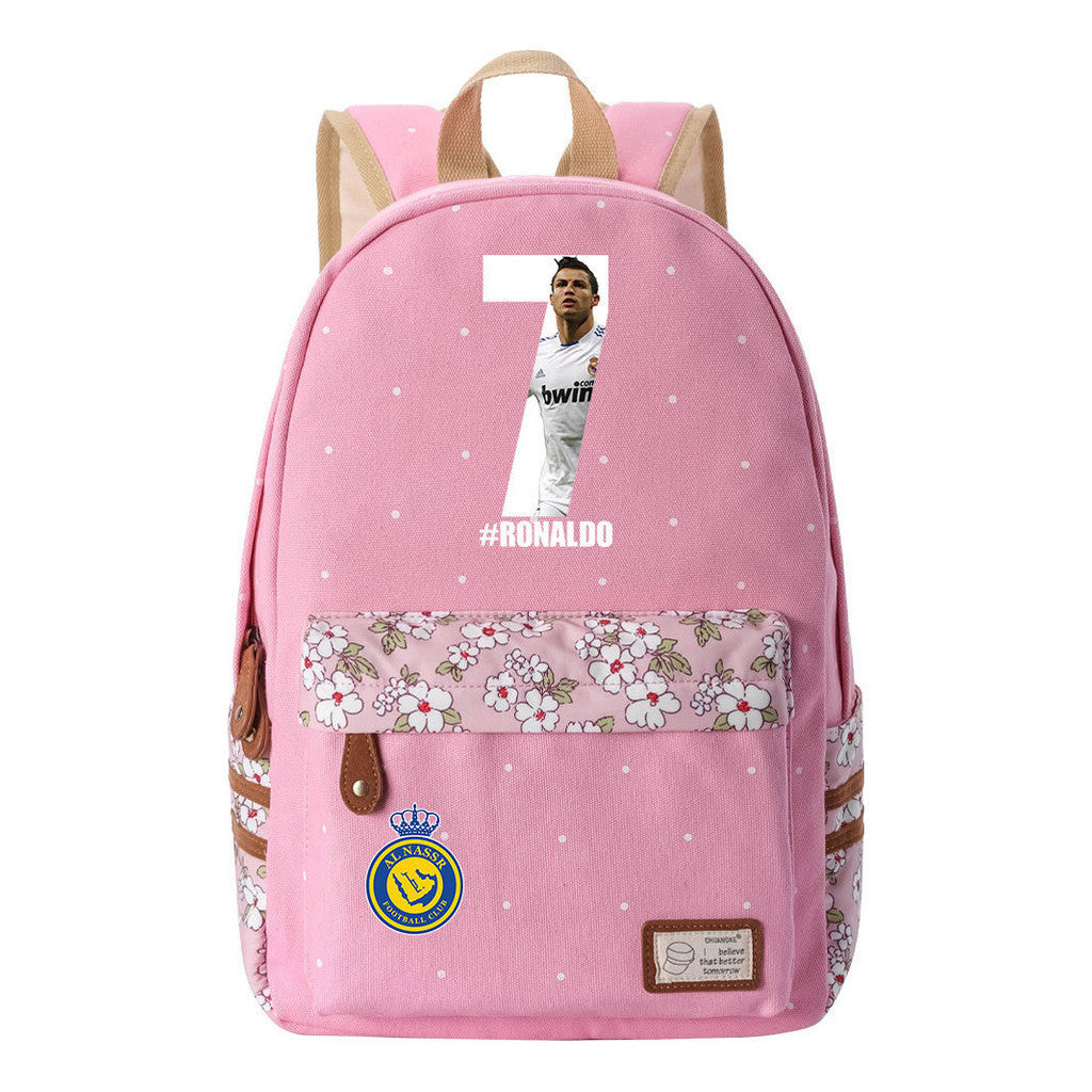 Football Star Cristiano Ronaldo Printed Youth Student Backpack With Floral Floral Design For Men And Women's Leisure Backpack