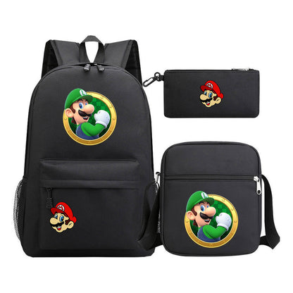 Super Mario Printed Student Backpack Three Piece Set For Men And Women's Backpack Set