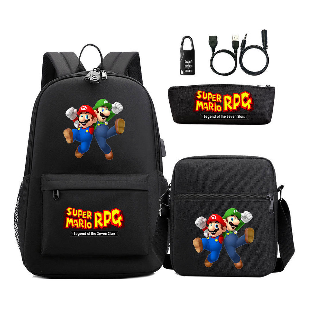Usb Password Lock Youth Student Backpack Three Piece Set For Men And Women Backpacks