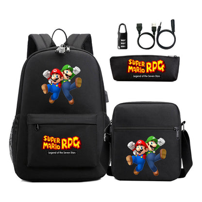 Usb Password Lock Youth Student Backpack Three Piece Set For Men And Women Backpacks