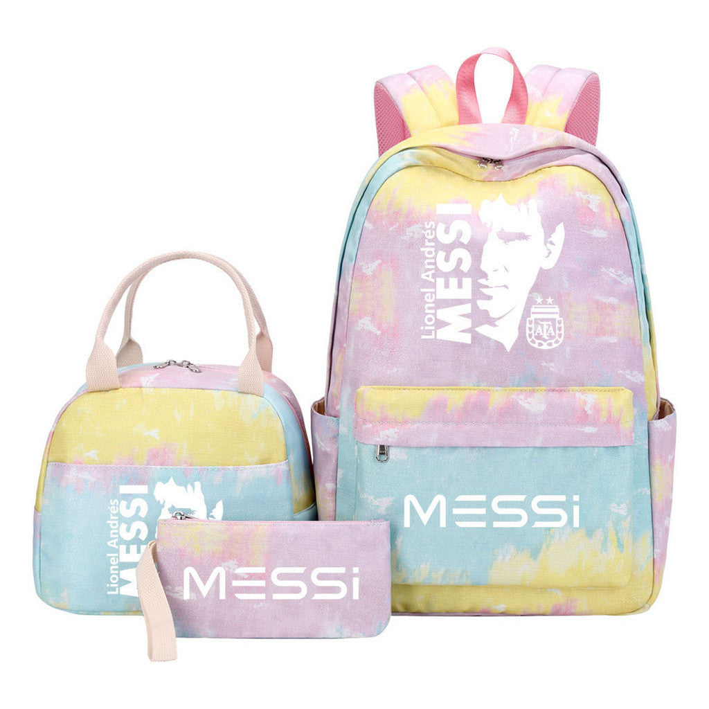 Sports Football Star Student Girl Backpack Lunch Bag Three Piece Set Backpack Set