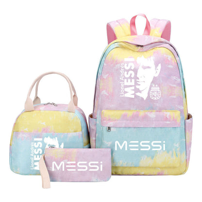 Sports Football Star Student Girl Backpack Lunch Bag Three Piece Set Backpack Set