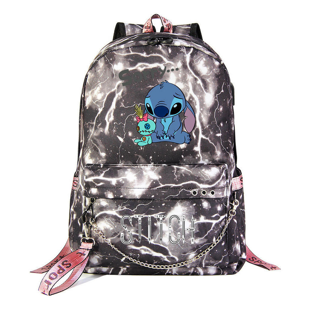 Interstellar Baby Stitch Printed Youth Student School Bag Casual Weaving Strap Backpack