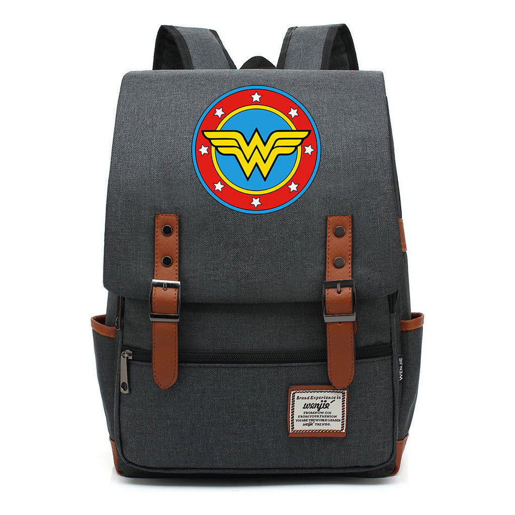 Anime Wonder Woman Printed Youth Student School Bag Men's And Women's Leisure Belt Buckle Backpack