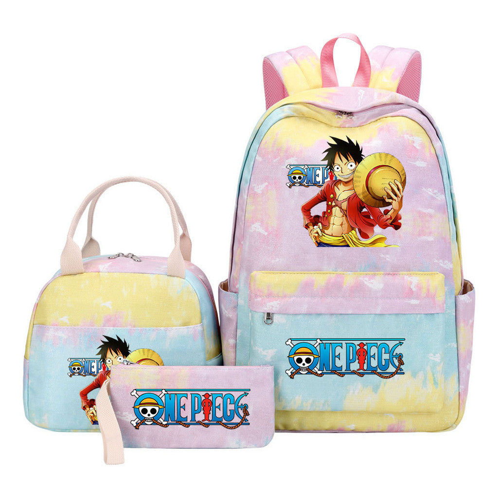 Cartoon Pirate King  Student Girl Backpack Lunch Bag Three Piece Set Backpack