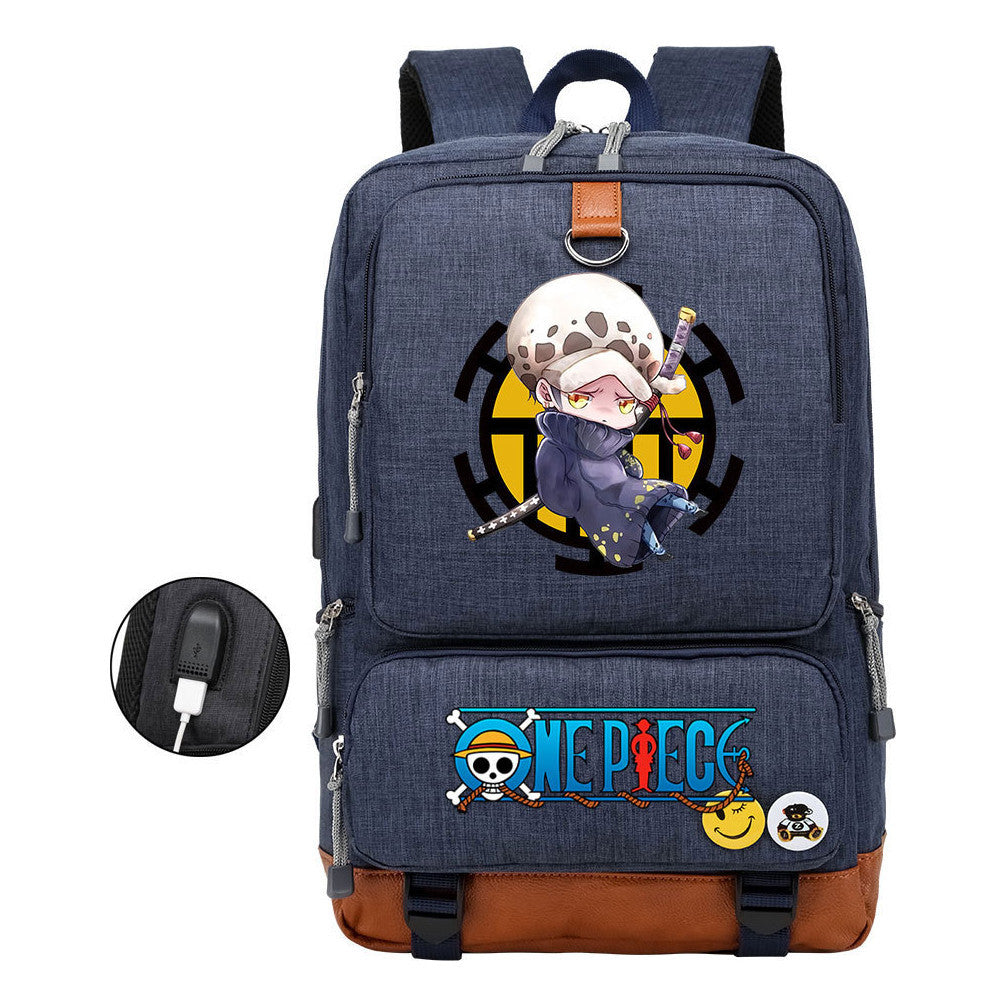 Cartoon One Piece Print Usb Youth Student Backpack For Leisure Travel Backpack