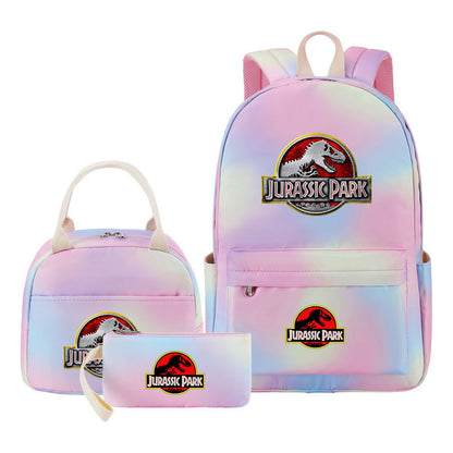 Jurassic Park Dinosaur Student Girls School Bag Lunch Bag Three Piece Set Backpack Set