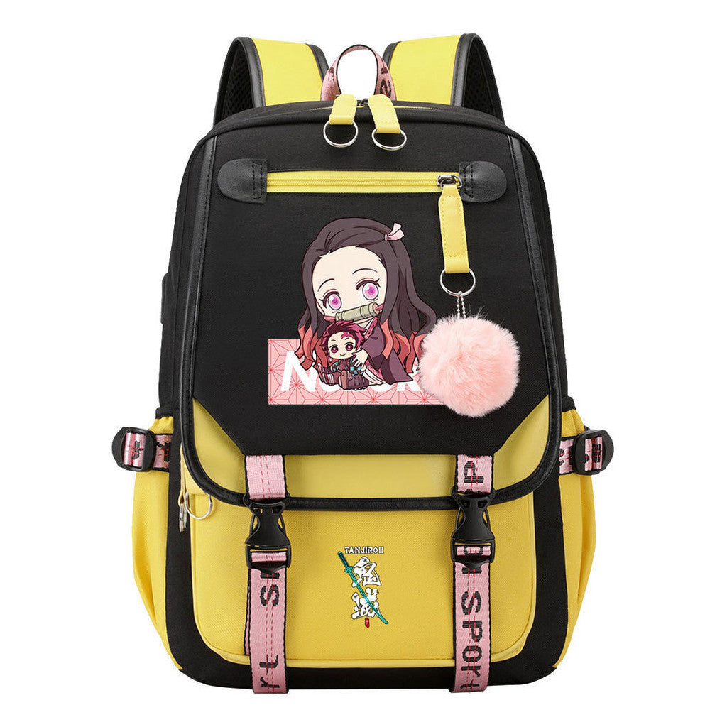 Cartoon Fashion Usb Student Backpack With Casual Woven Strap Flip Back Backpack
