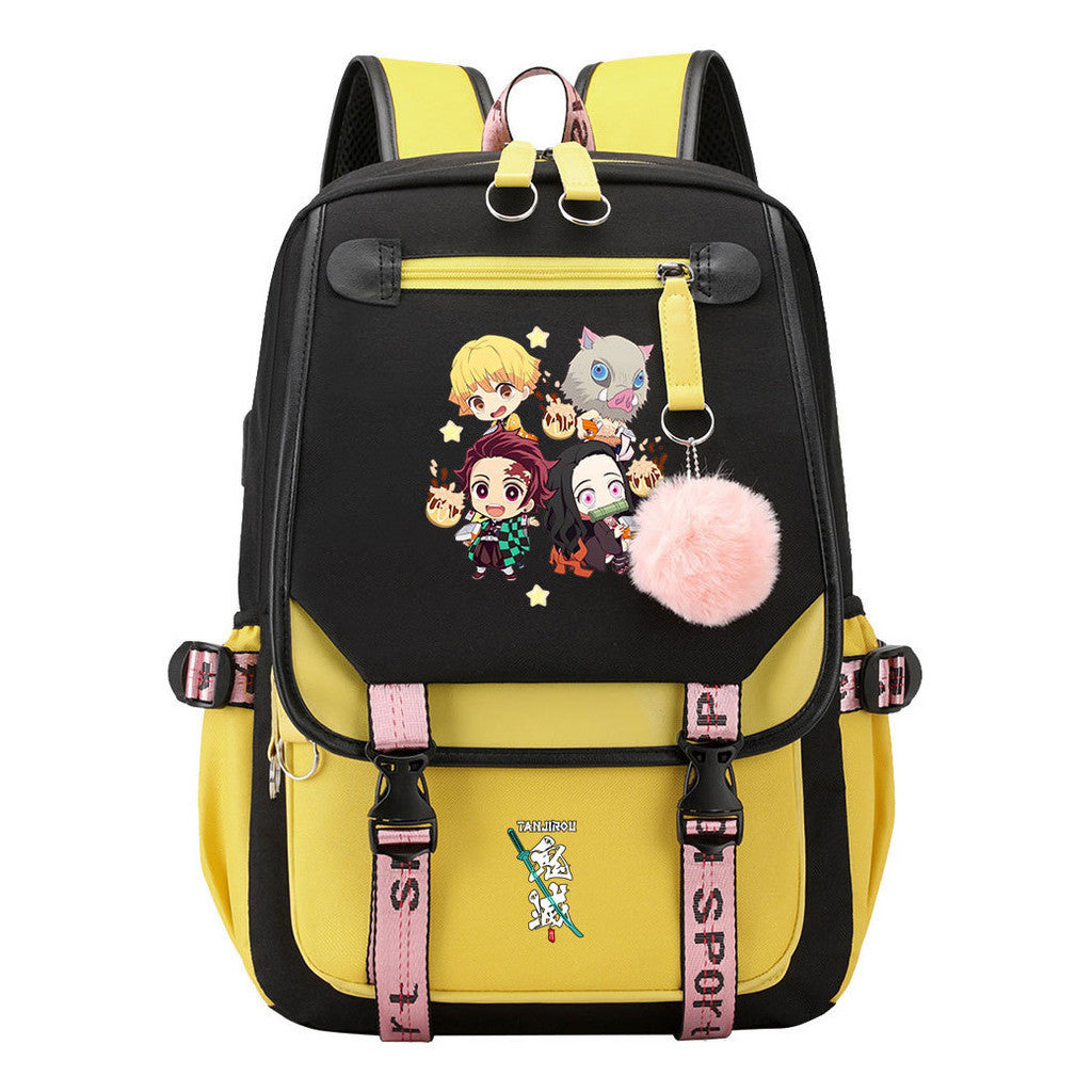 Cartoon Fashion Usb Student Backpack With Casual Woven Strap Flip Back Backpack
