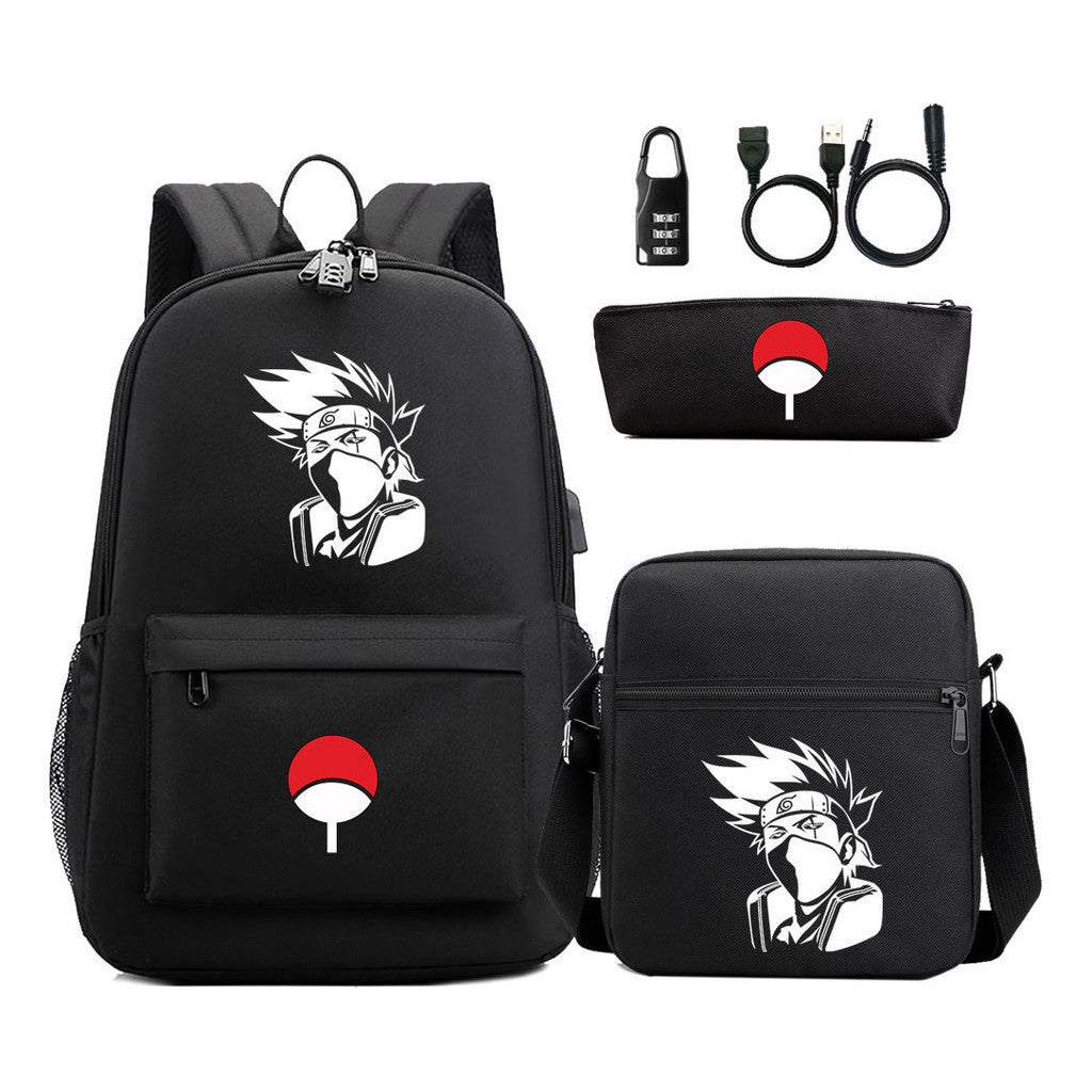 Naruto Usb Password Lock Student Backpack Three Piece Set Backpack Set