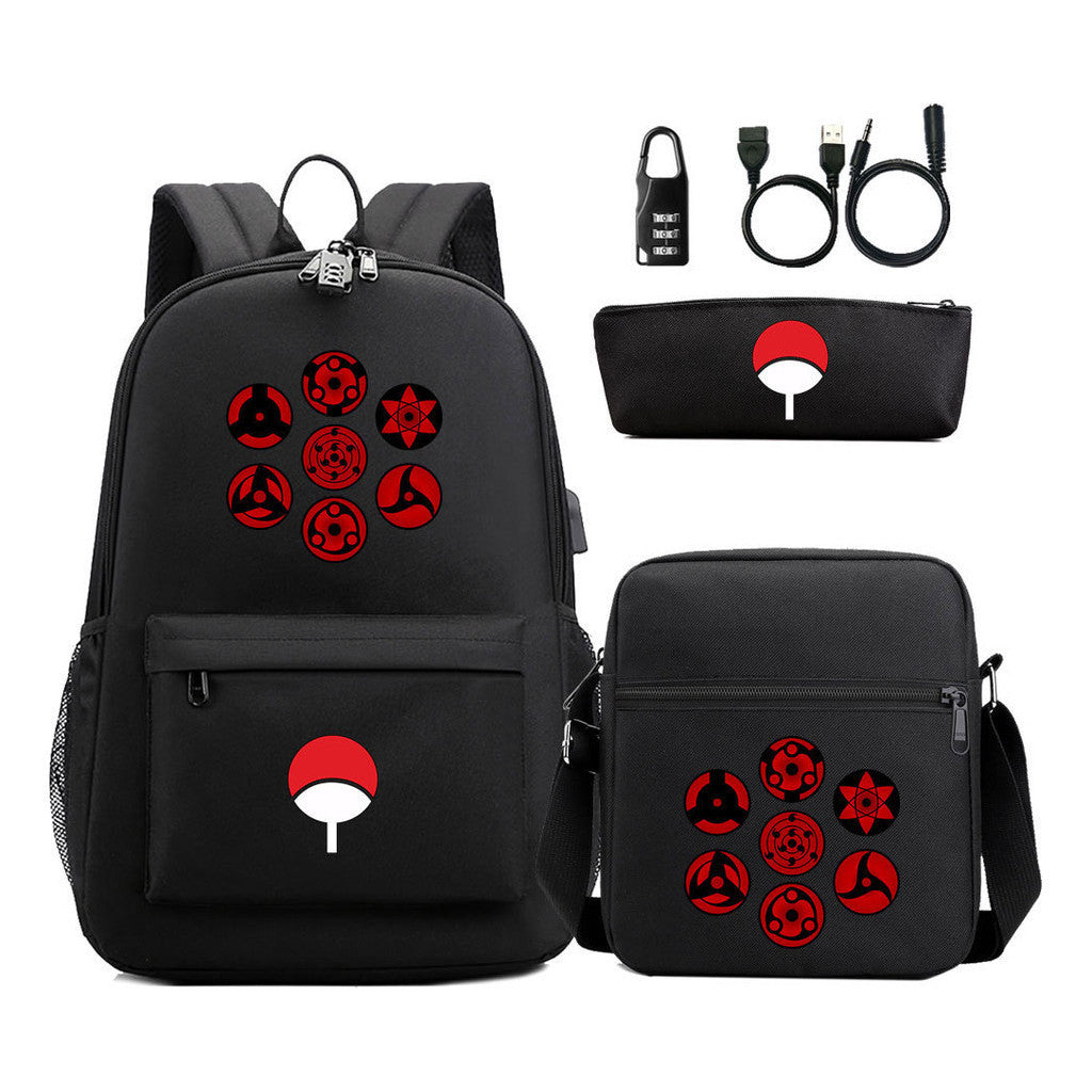 Naruto Usb Password Lock Youth Student Backpack Three Piece Set Backpack Set