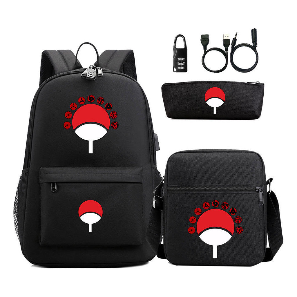 Naruto Usb Password Lock Youth Student Backpack Three Piece Set Backpack Set