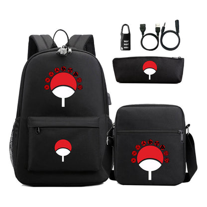 Naruto Usb Password Lock Youth Student Backpack Three Piece Set Backpack Set