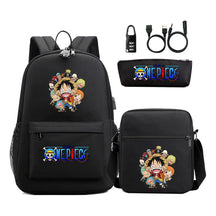 Cartoon Pirate King Usb Password Lock Youth Student Backpack Three Piece Set Backpack