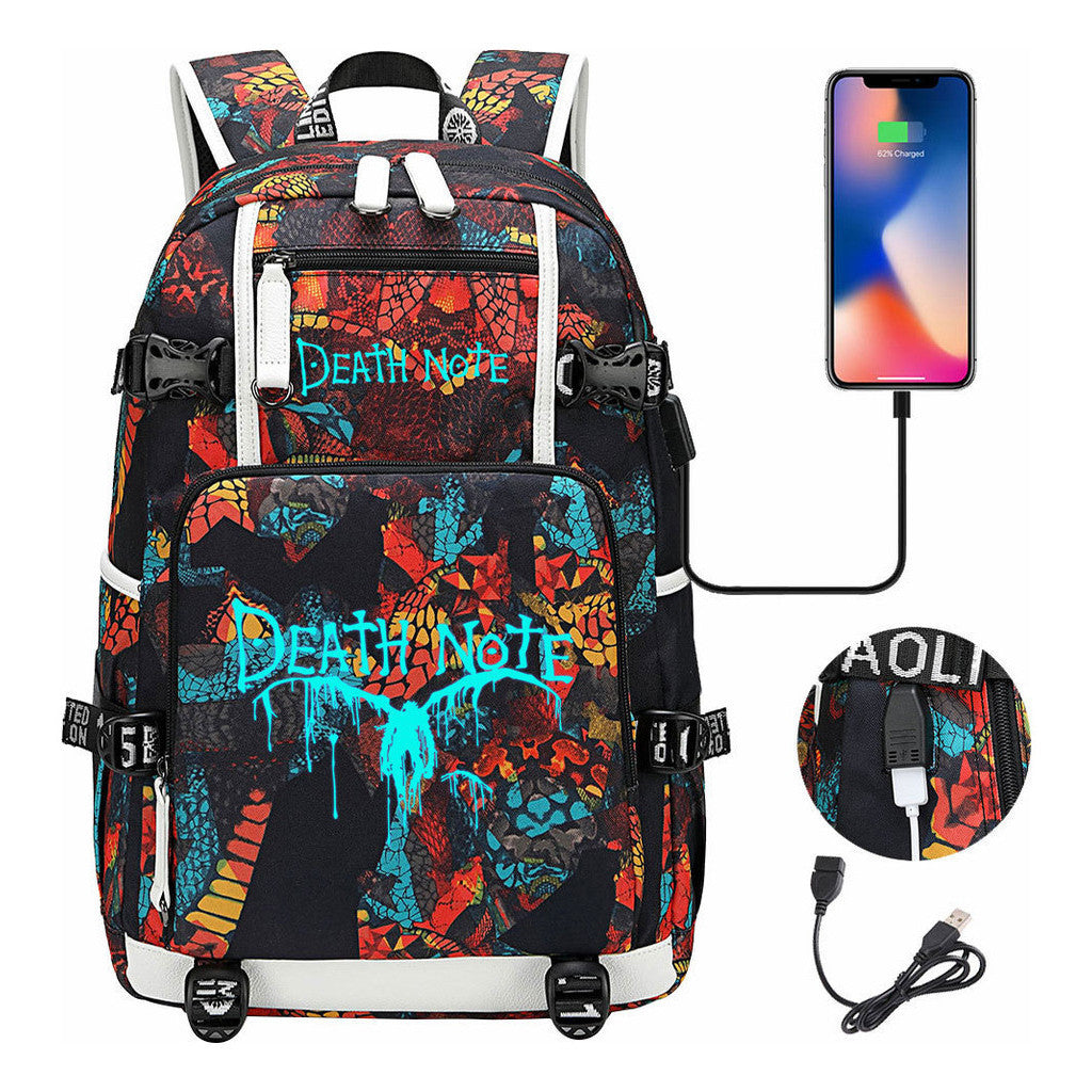 Blue Night Light Death Note Usb Youth Student School Bag Men's And Women's Leisure Travel Backpack