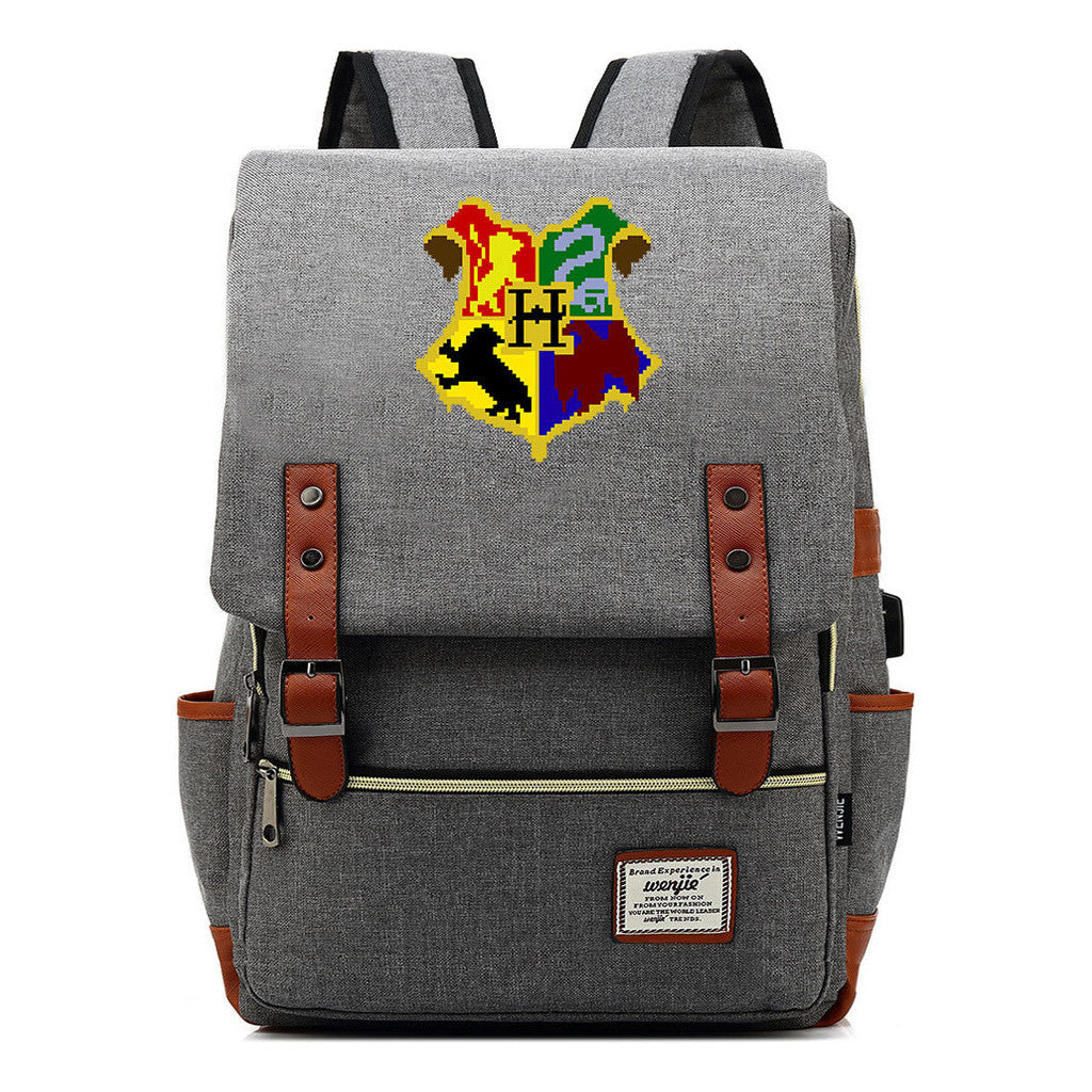 School Of Witchcraft And Wizardry Youth Backpack Usb Leisure Belt Buckle Backpack