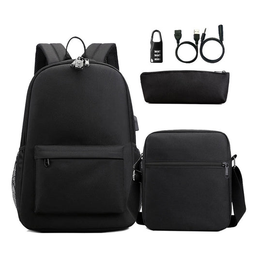 Usb Password Lock Youth Student Backpack Three Piece Set For Men And Women's Backpack Set