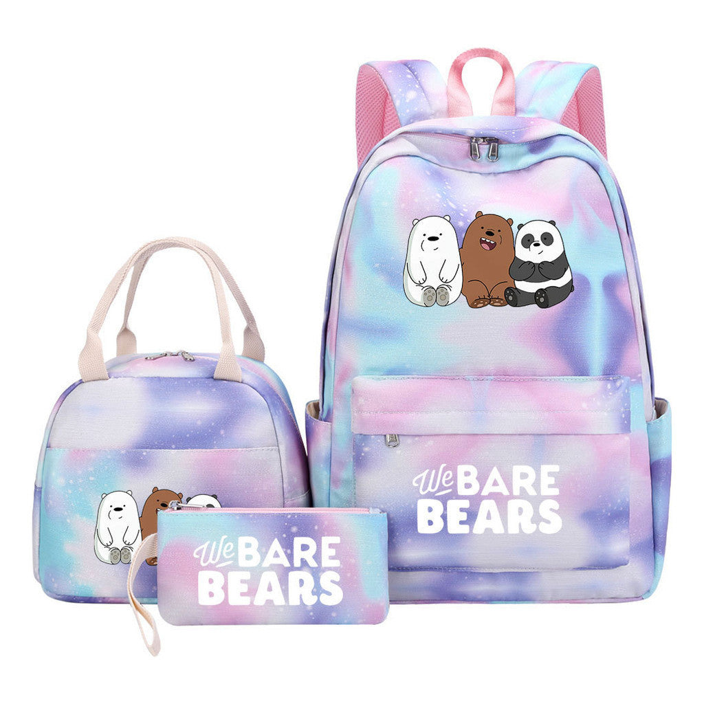 Cartoon Cute Three Bears Youth Student Girls School Bag Lunch Bag Three Piece Set Backpack Set