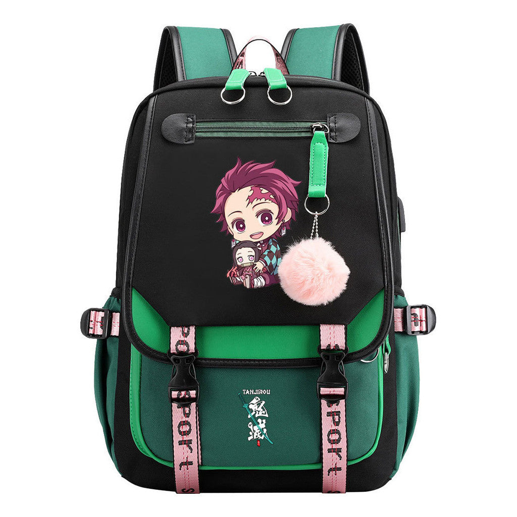 Cartoon Fashion Usb Youth Student Backpack Boy's And Girl's Leisure Ribbon Flip Backpack