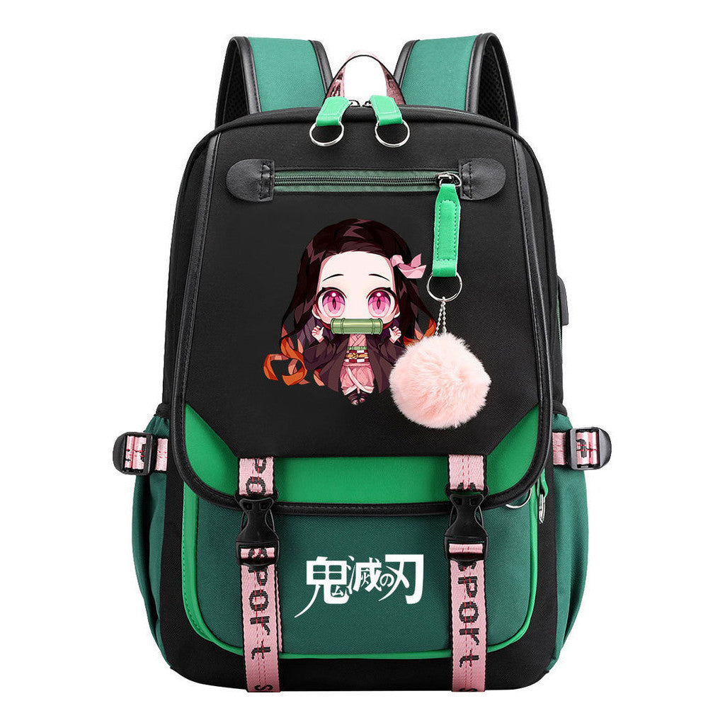 Cartoon Fashion Usb Youth Student Backpack Boy's And Girl's Leisure Ribbon Flip Backpack