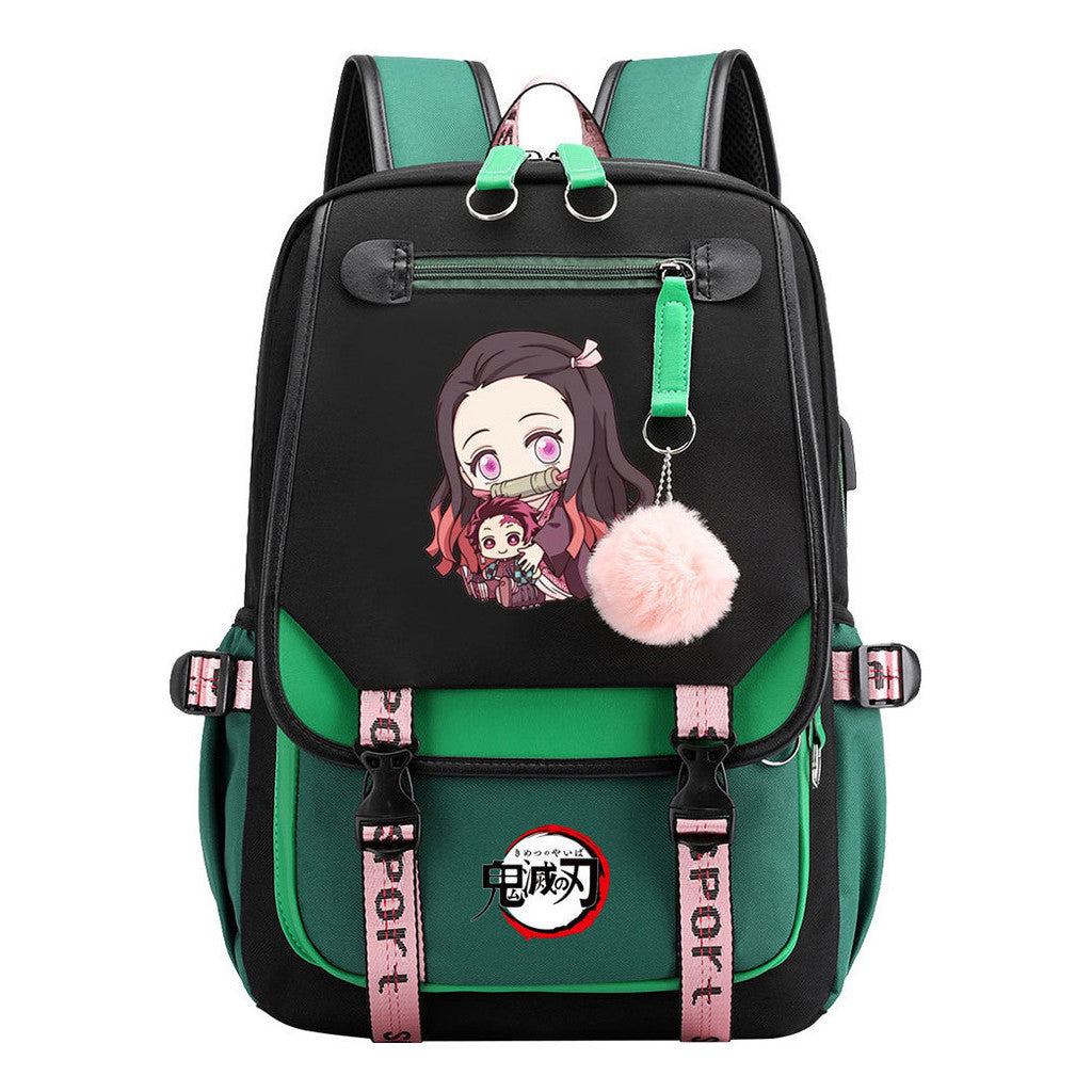 Comic Cartoon Fashion Usb Youth Student Backpack With Casual Woven Strap Flip Back Backpack