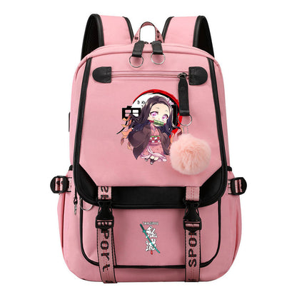 Cartoon Fashion Usb Student Backpack For Boy And Girl, Casual Woven Strap Flip Back Backpack