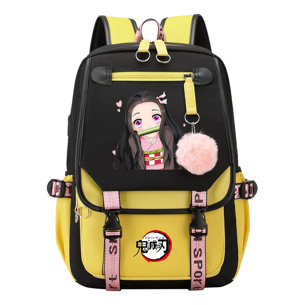 Comic Cartoon Fashion Usb Student Backpack Casual Woven Flap Backpack