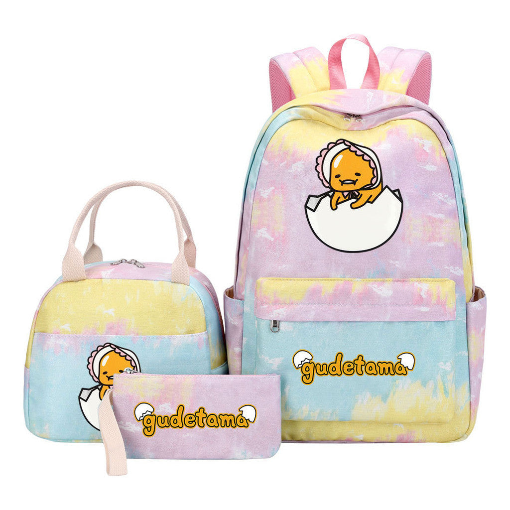 Egg Green Manga Student Girls School Bag Lunch Bag Three Piece Set Backpack Set