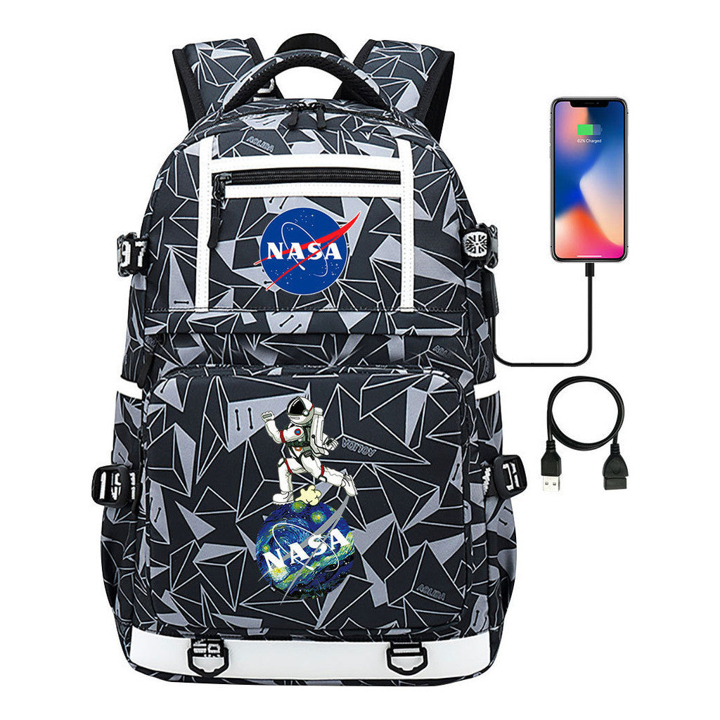 Fashionable Space Printed Usb Student Backpack Backpack Leisure Travel Backpack