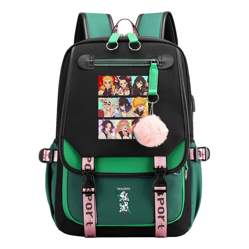 Comic Cartoon Fashion Usb Student Backpack Casual Woven Flap Backpack