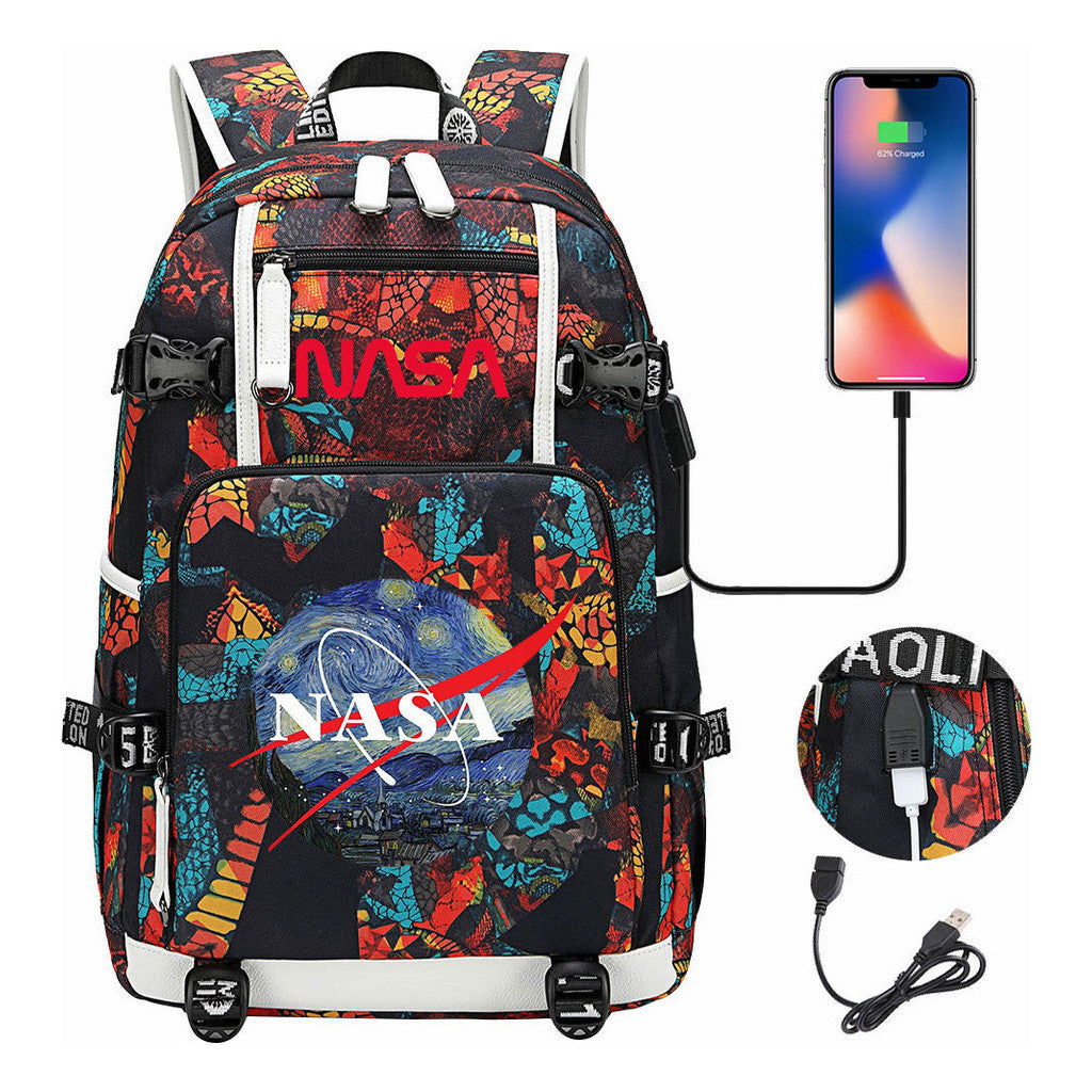 Nasa Fashion Printed Student Backpack With Large Capacity Leisure Travel Backpack